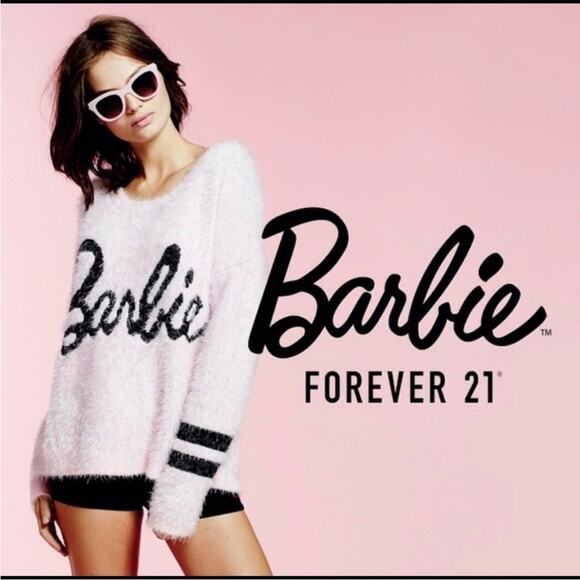Barbie Tops - Limited Edition Barbie x Forever 21 Pink Fuzzy Sweater Small Rare Y2K Barbiecore